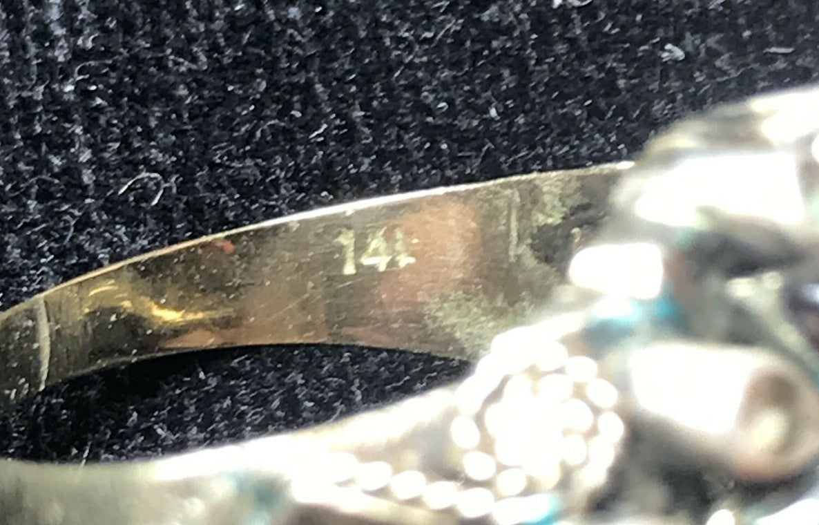 Vtg 1940's 14k Yellow gold Multi-Stone Dome Temple Cocktail Ring 4.3 g SZ 6.5