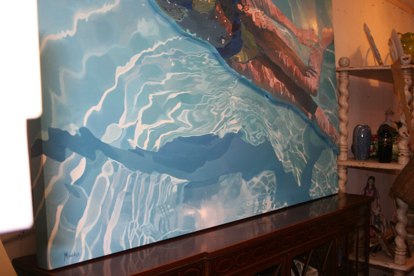 Jeannie Maddox Original Oil Painting "Masked Diver" 3D Gallery Wrap 70" x 48"