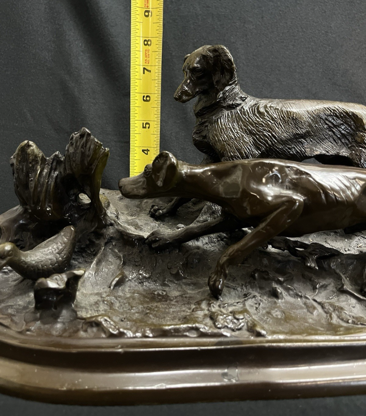 Signed Pierre-Jules PJ Mêne Bronze Hunting Hounds Dogs Duck Sculpture 16" PB10