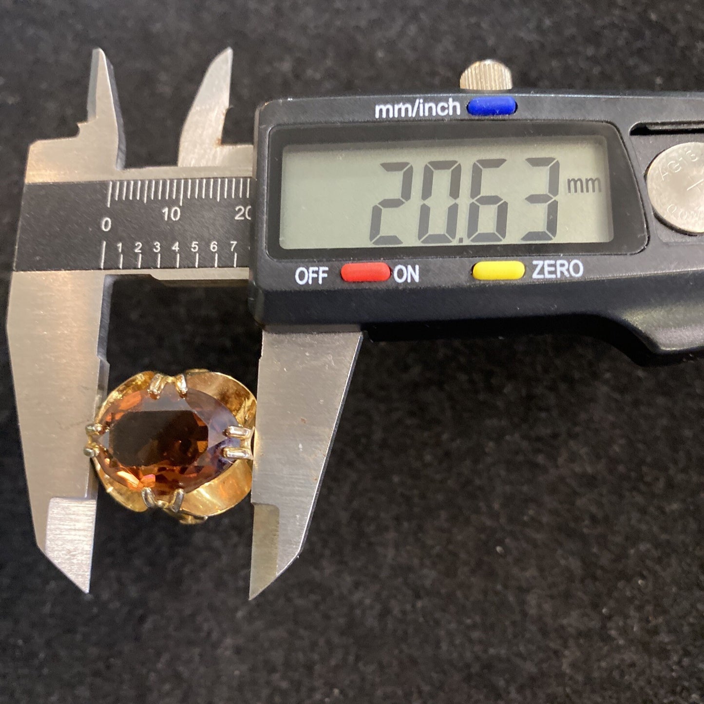 1960s Gold Plated Synthetic Dark Cognac Citrine Ring Sz 5.5 7g JM6