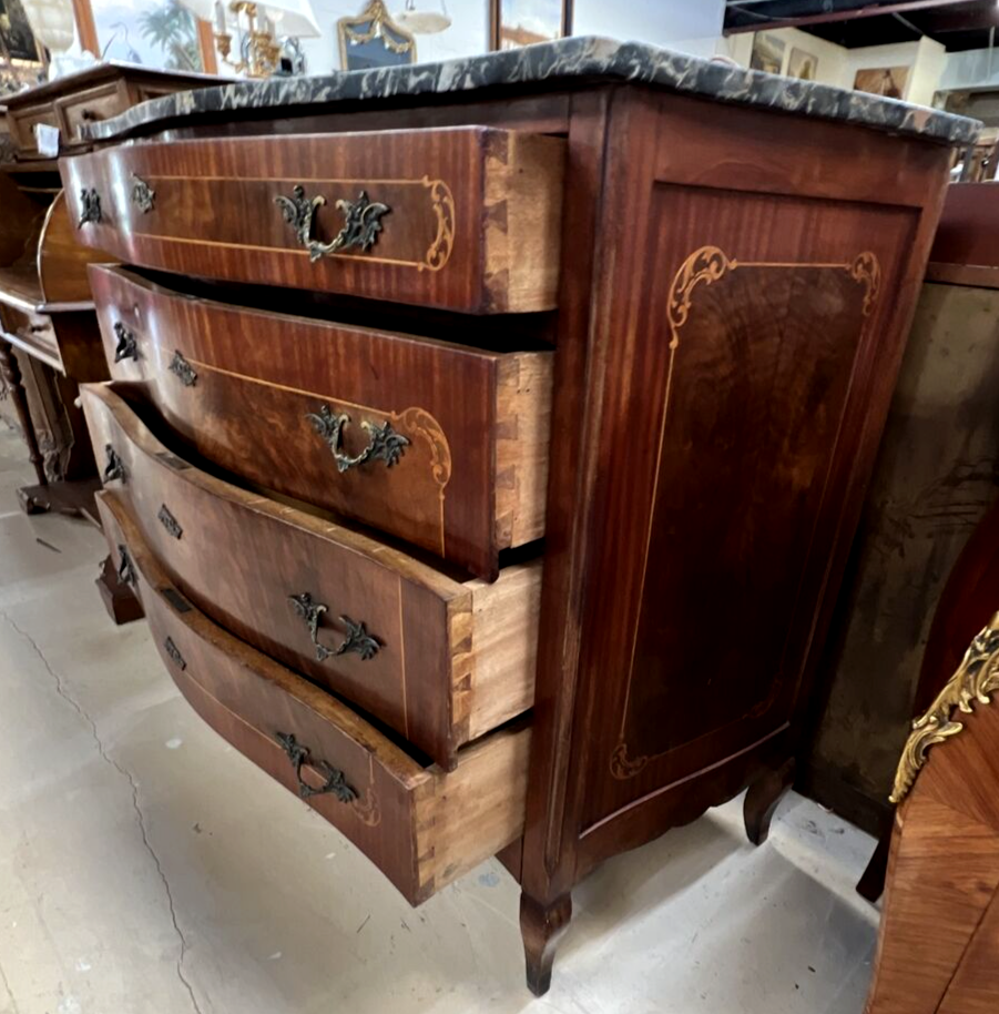 Antique Italian Inlaid Commode Chest of drawers Marble Top