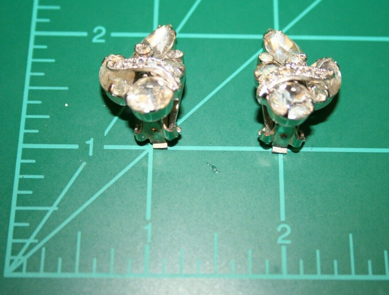 Vintage Eisenberg Ice Signed Silver Tone Clear Rhinestone Clip On Earrings