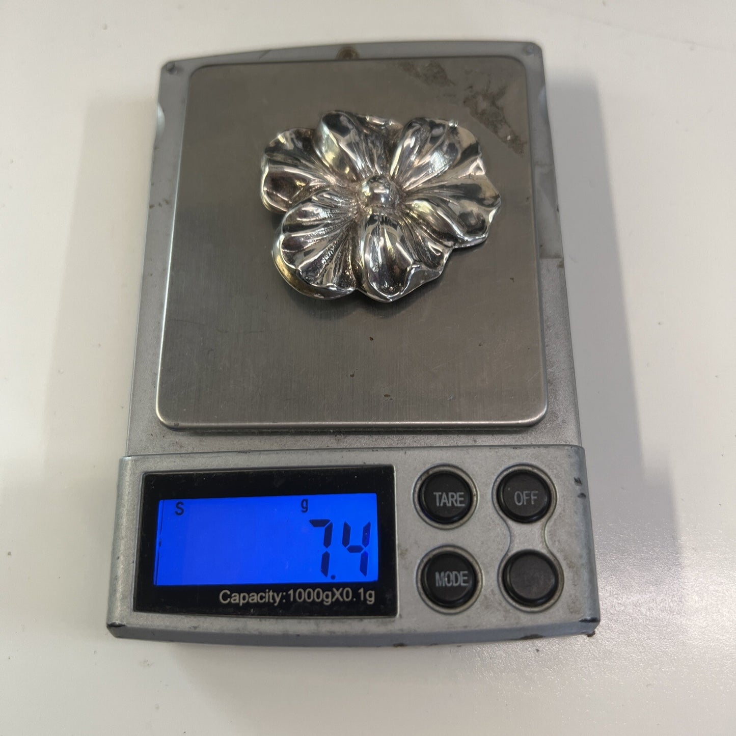 Sterling Flower Pin Brooch 1 .5 x 1.75" Waterfall Jewelers