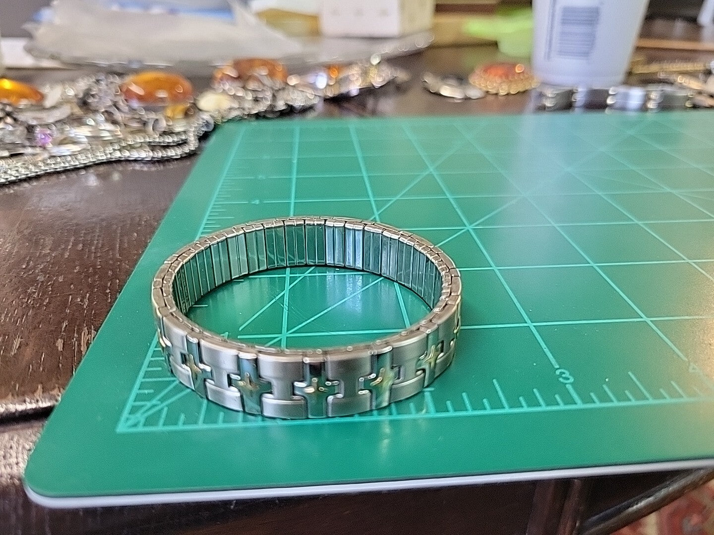 SIGNED MILOR ITALY STAINLESS STEEL w 18K YELLOW GOLD STRETCHY BANGLE BRACELET