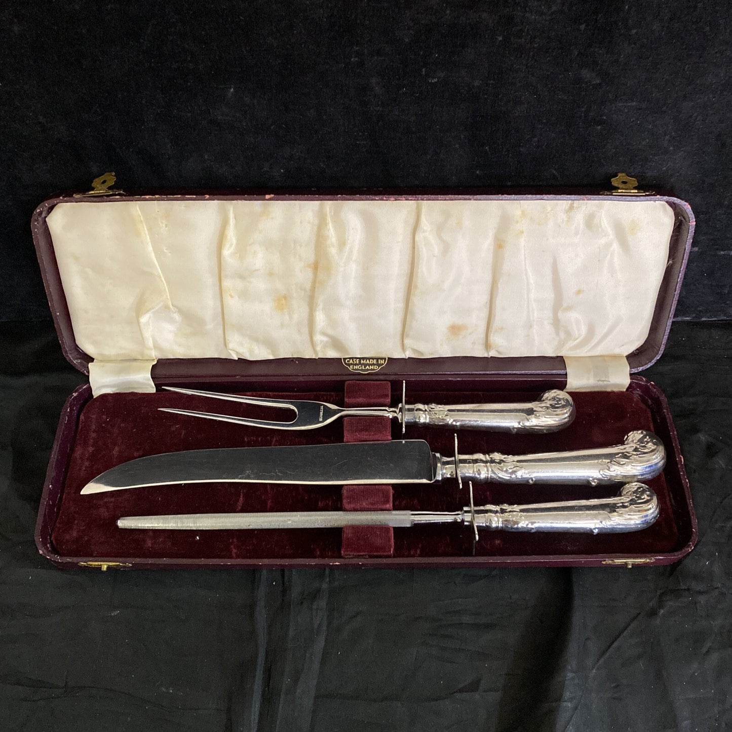 English Sheffield National Silver Co. 3 pc Carving Set Silver Plate Presentation