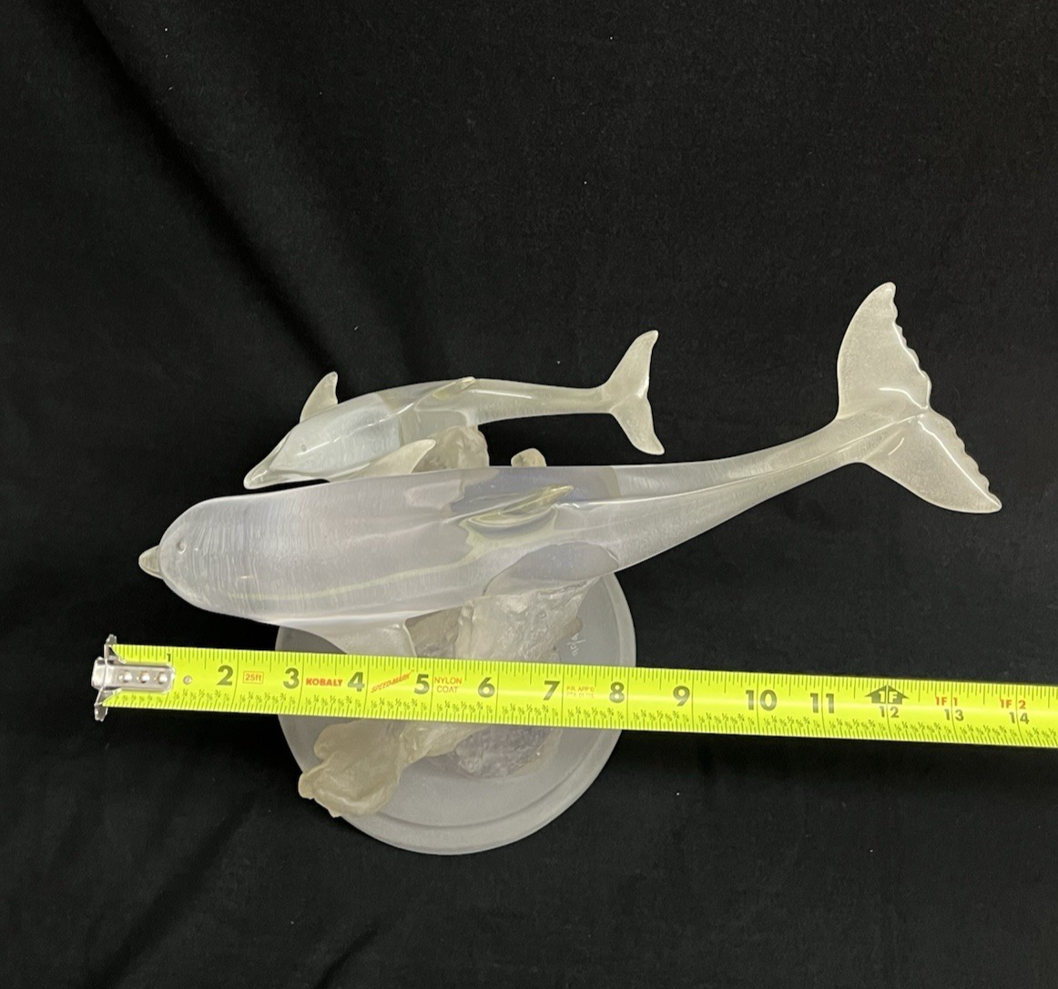 PB9 Donjo Clear Acrylic/Lucite Two Dolphins Swimming Sculpture Signed