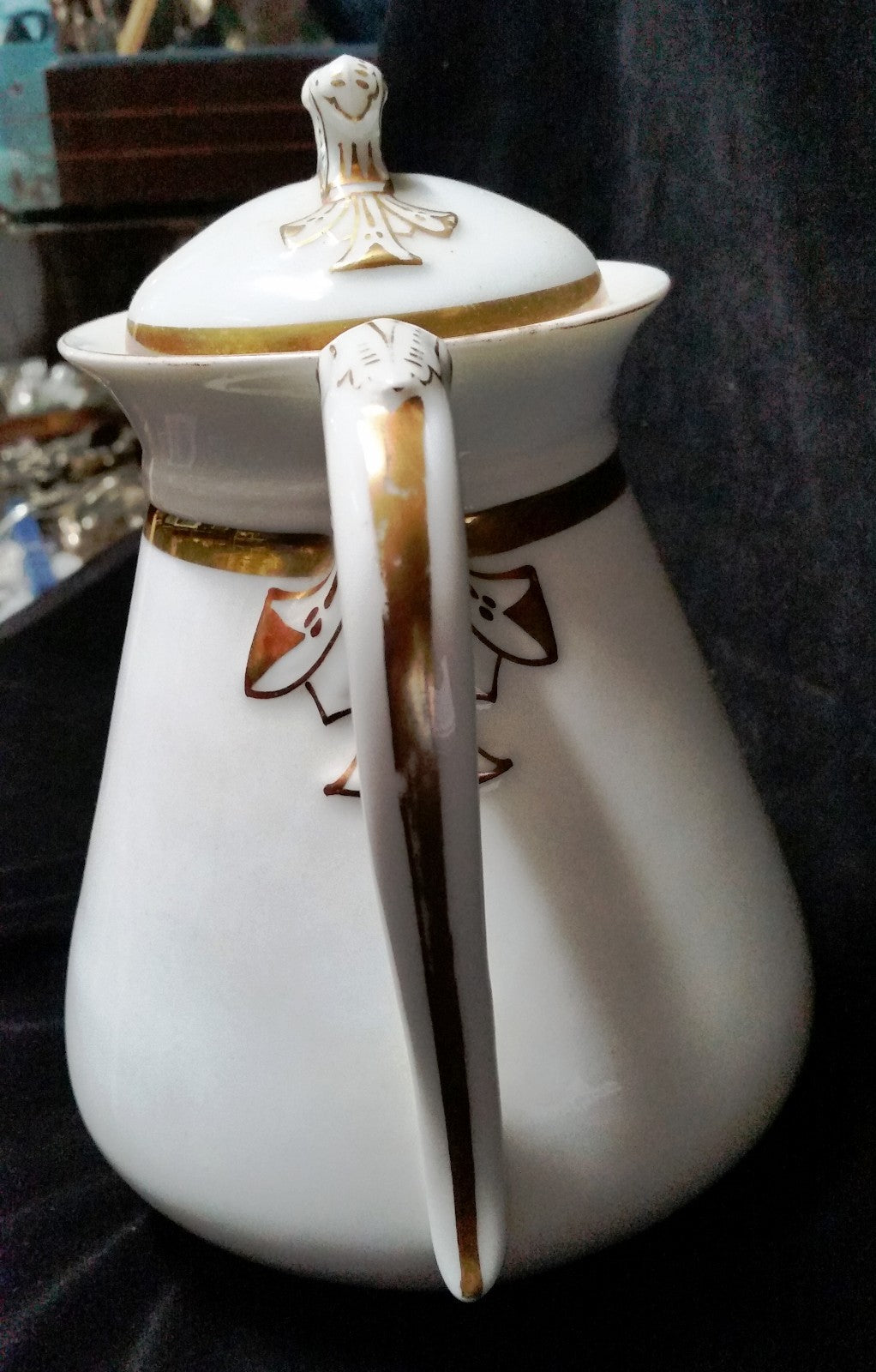 Early Charles Field Haviland Coffee Pot-White/Gold Shape-1880's CFH/GDM