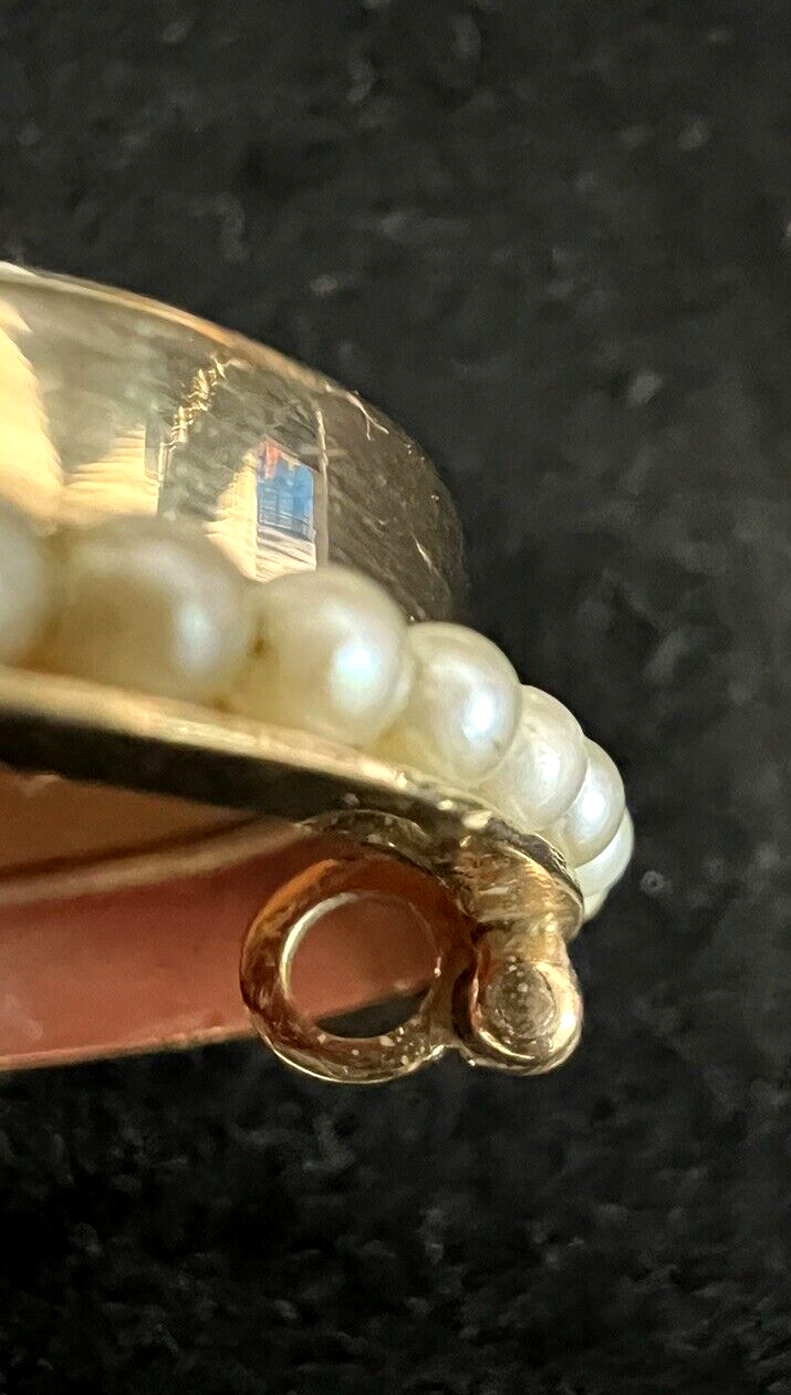 Victorian Shell Cameo Pendant Brooch 14K seed Pearls Full Face 1800's