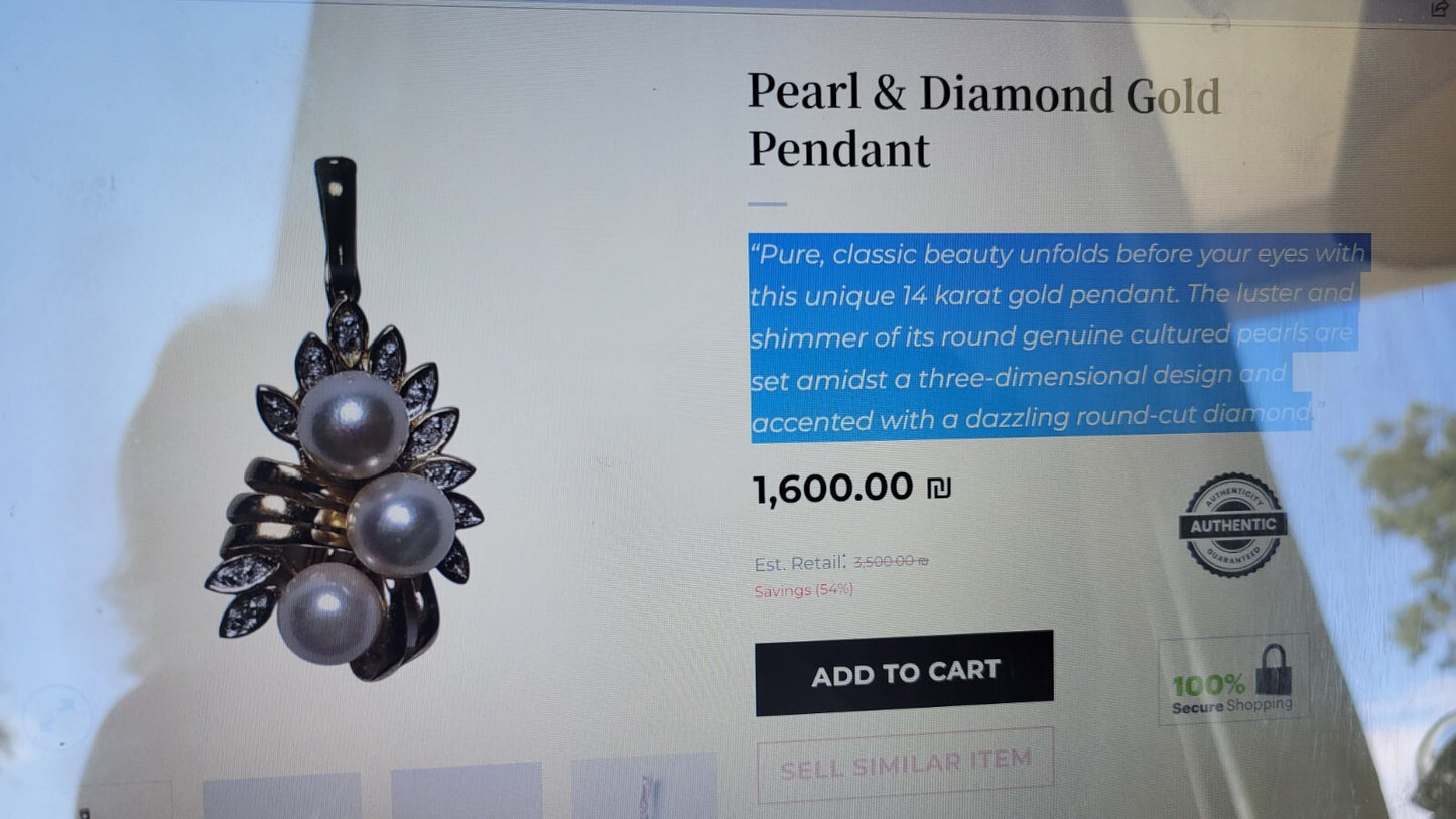 14K Gold Pearl & Diamond Pendant 3.45 g MSRP $1600