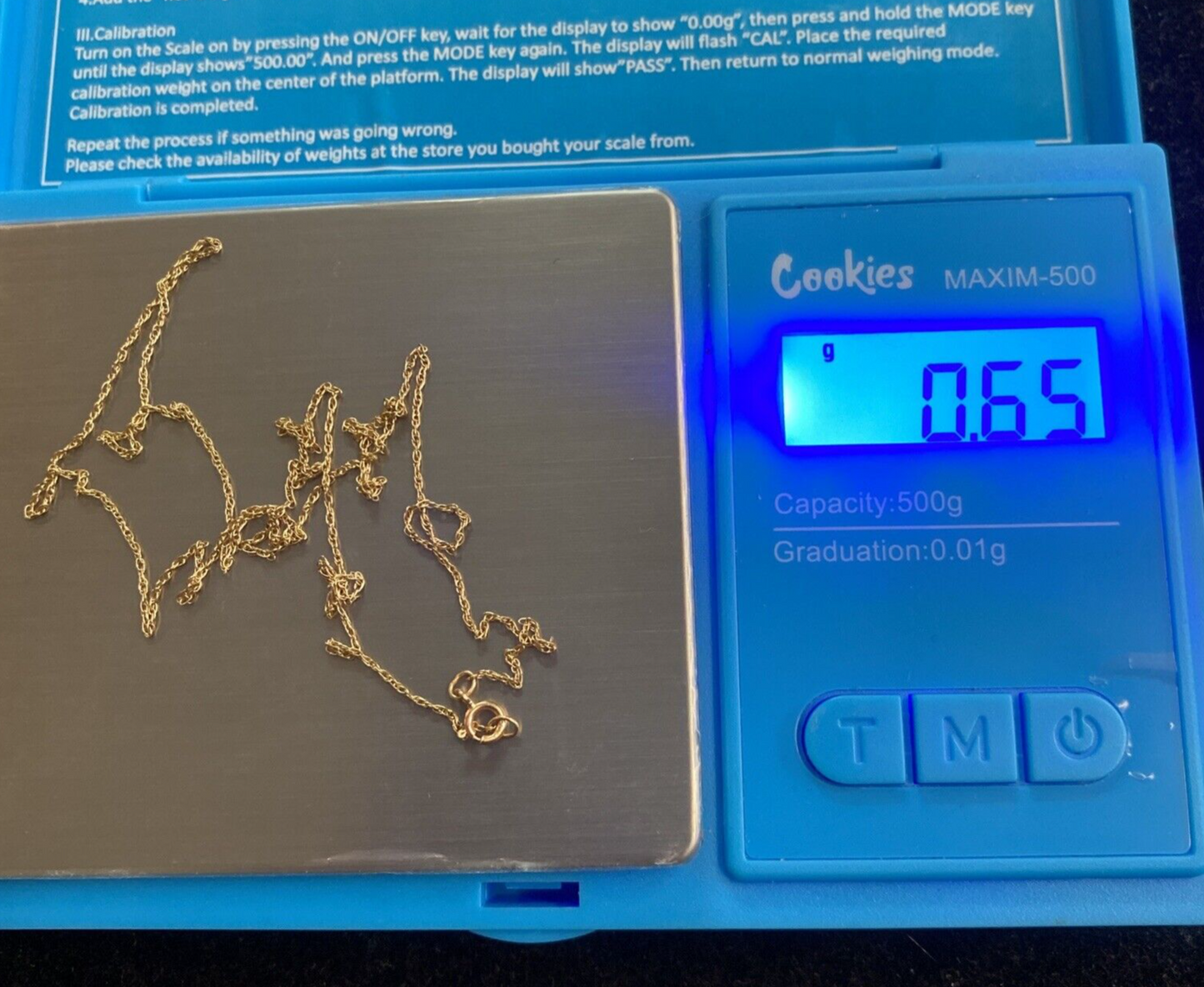 14K Yellow Gold 18.5" Chain .65g