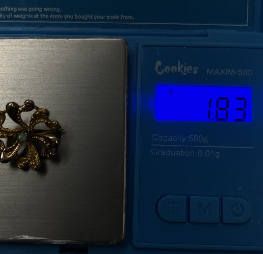 10k Two-Tone 1.83g Yellow Gold Flower Opal Center Victorian Watch Pin/Brooch