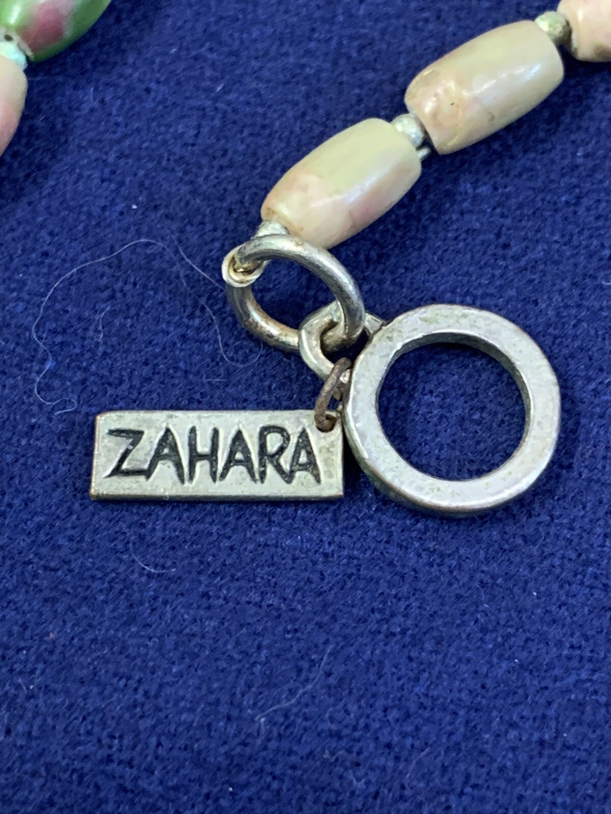 Zahara Vintage Green -Pink AGATE Stone Collar NECKLACE toggle closure 16 1/4"