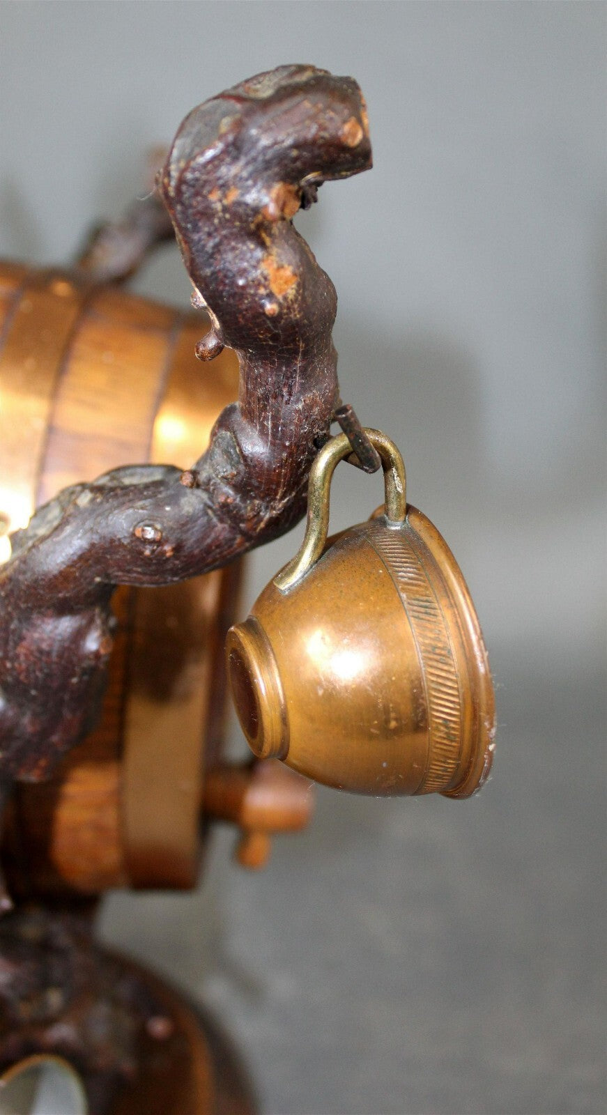 Antique Miniature Whiskey Barrel Live Root and Copper Cups Black Forrest