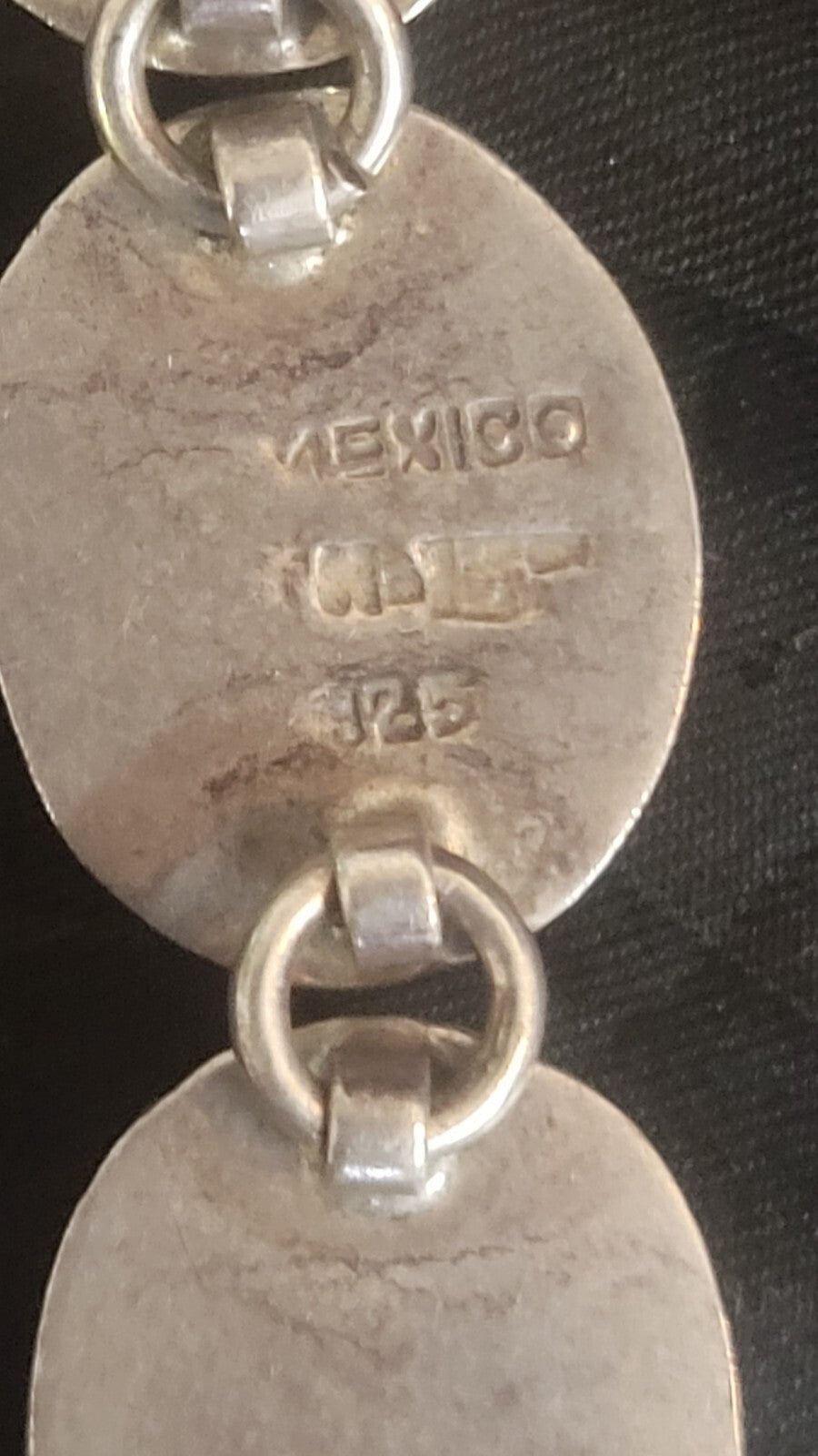 Mexican Sterling 7 Oval Links Gemstone Bracelet 7.5" turqouise, coral 44.8g