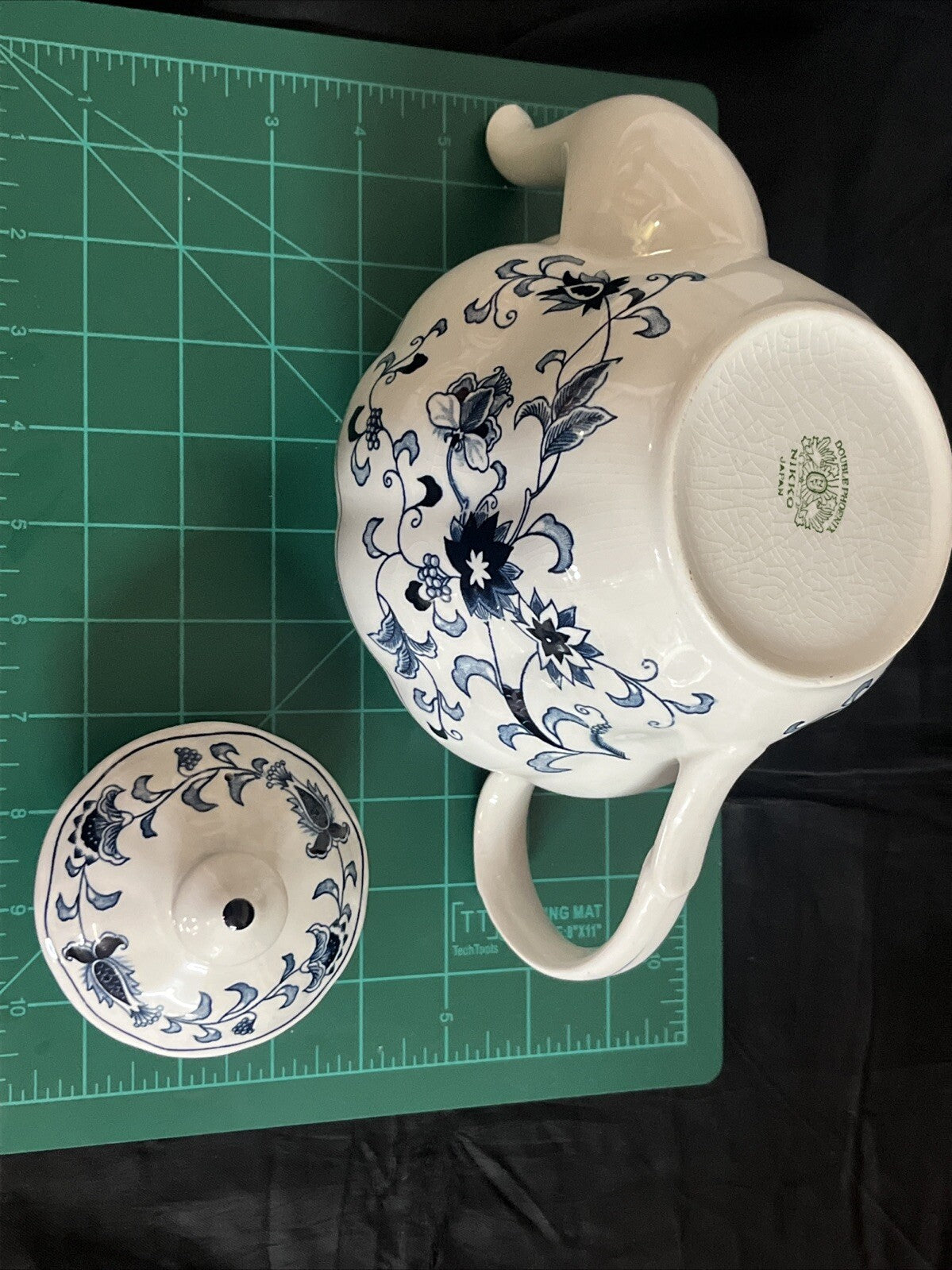 Rare Vintage Double Phoenix Nikko Japan Ming Tree Teapot Blue & White