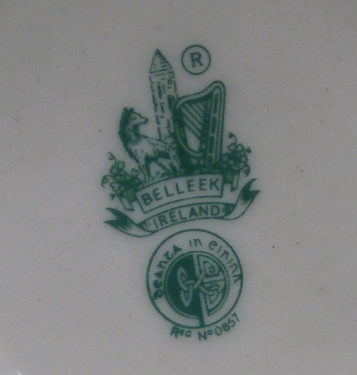 Belleek Open Sugar Bowl - Lotus Pattern - 3rd Green Mark