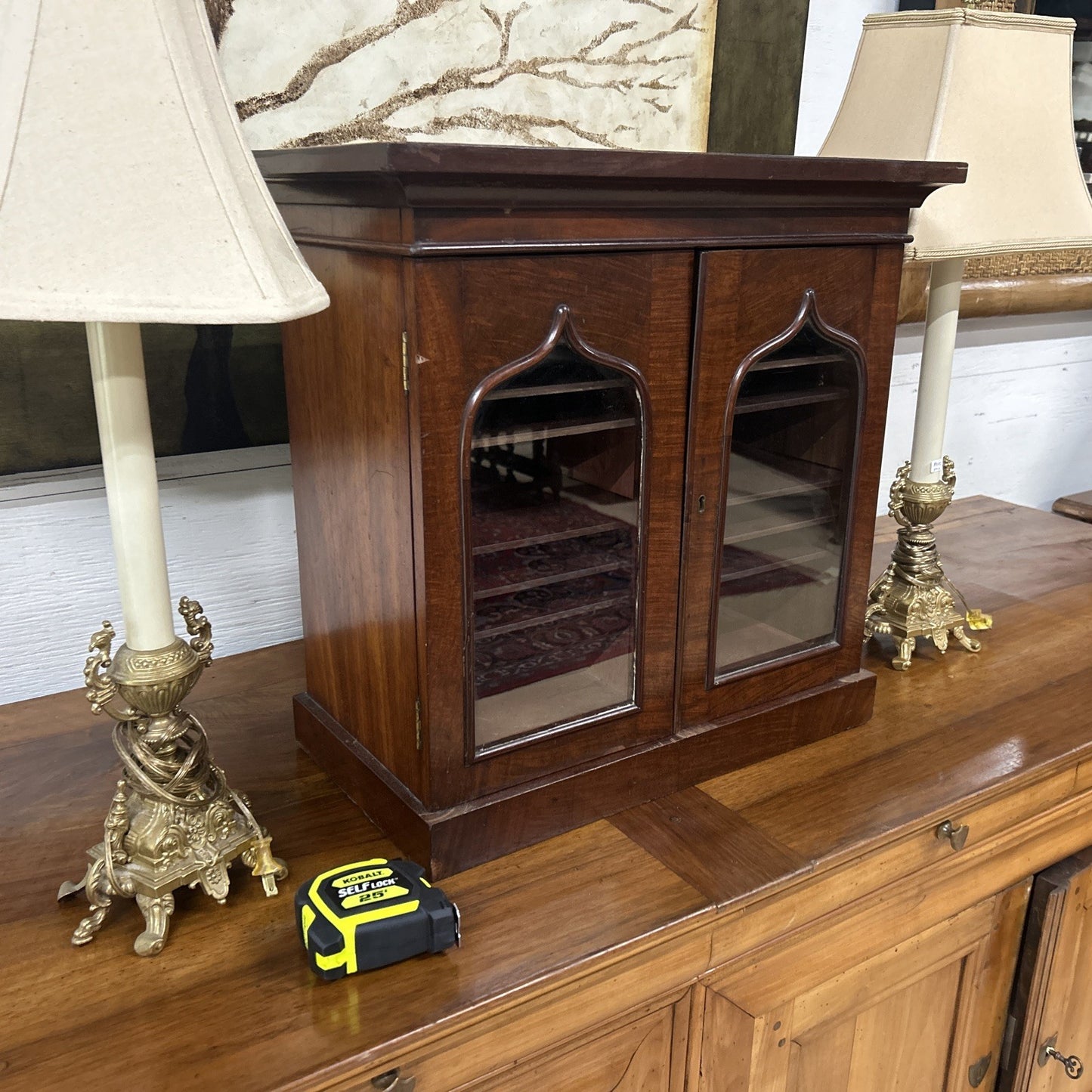 ENGLISH MAHOGANY TABLETOP COLLECTOR'S CABINET 20 5/8" TALL