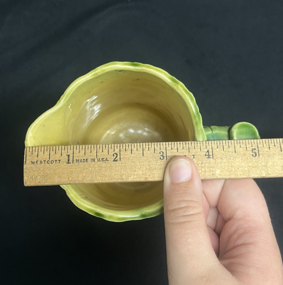 Antique Majolica Oak Leaf & Acorn Green Into Brown Glazed Pitcher 6.5"