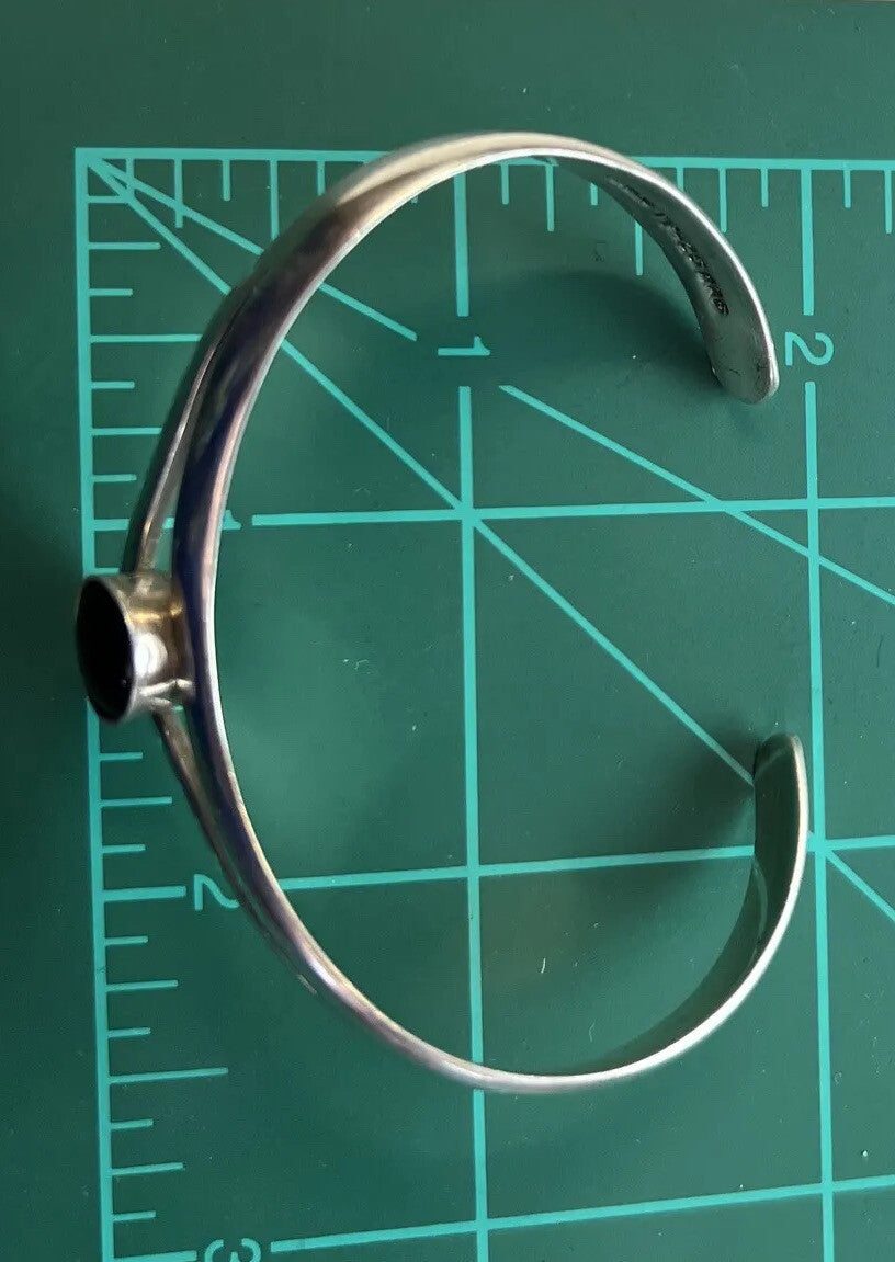 Vintage Sterling Mexico Cuff Bracelet w Onyx TP-25 Modernist Taxco