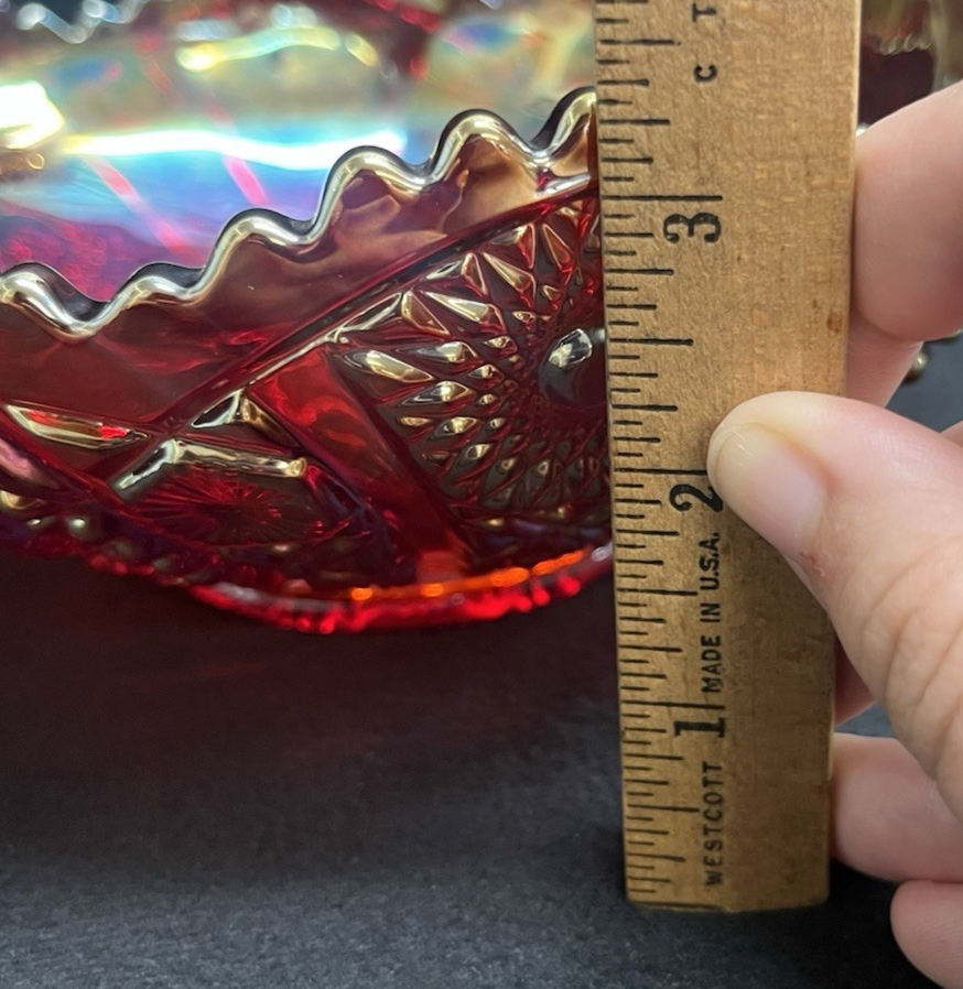 Imperial Glass OH Daisy & Button Rainbow Sunset Carnival Red Round Bowl 8"