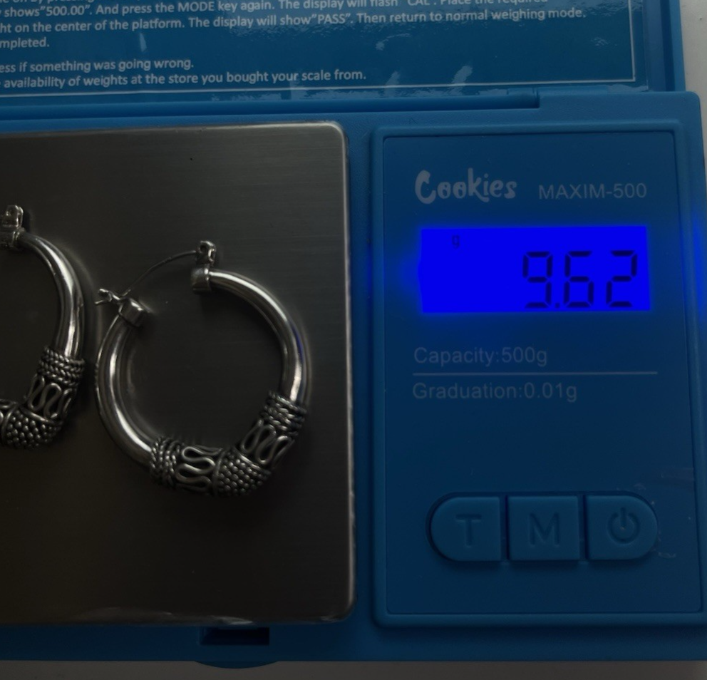 Vintage BA Suarti Bali Sterling Silver Textured Hoop Earrings