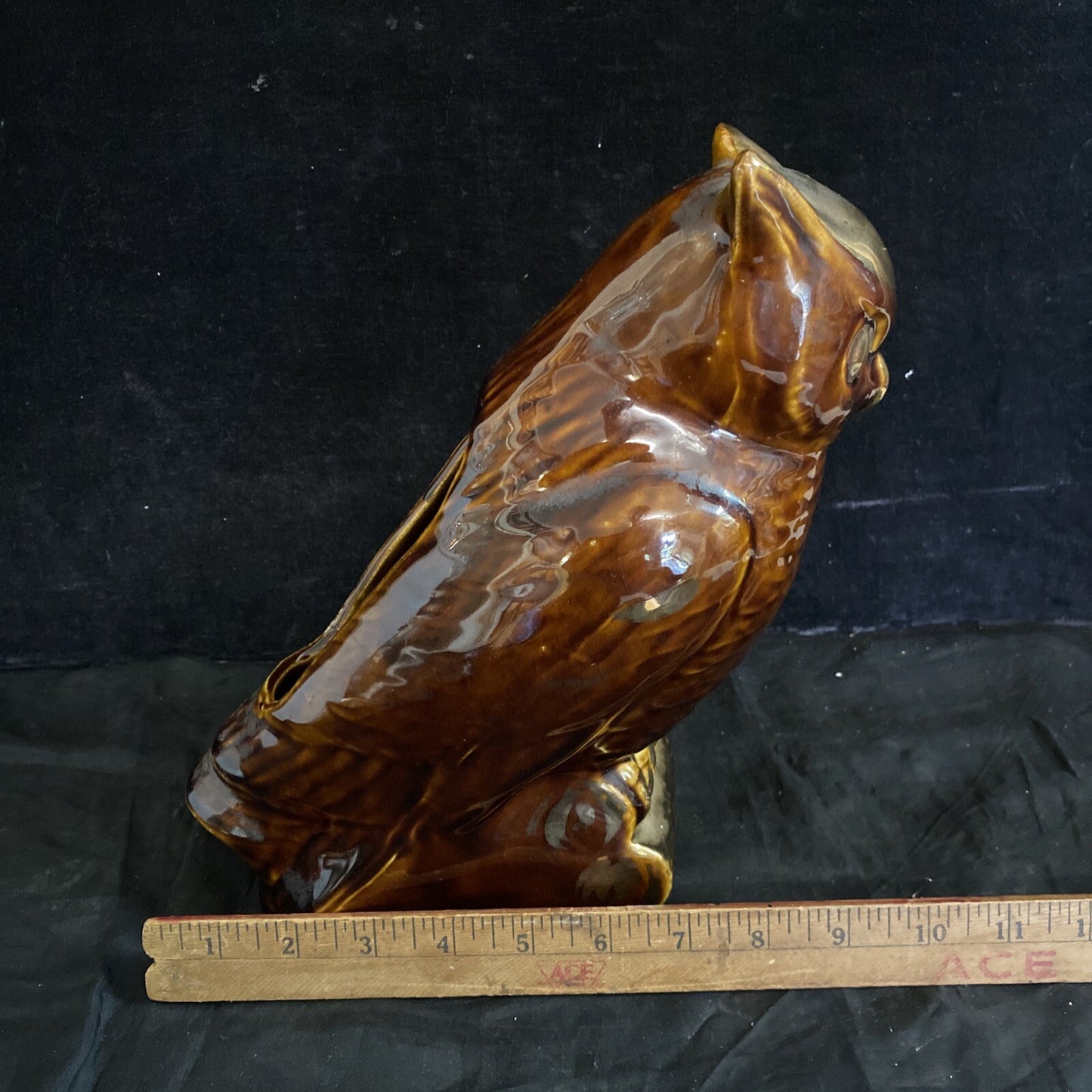 VTG Ceramic Brown & Gold Tone Owl Planter