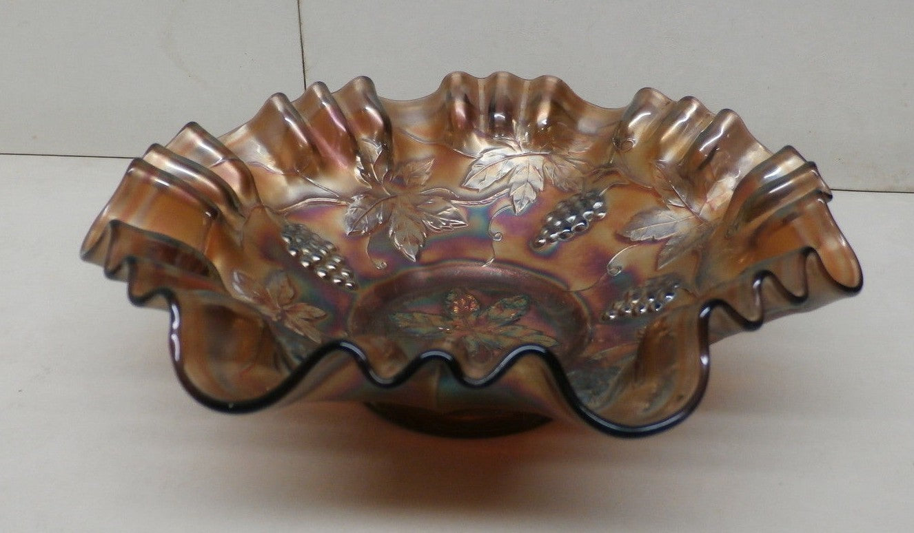 Fenton Amethyst 1907 "Vintage" Grape and Leaves Carnival Glass Bowl 8 1/2"