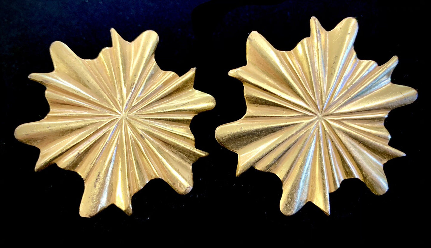 Miriam Haskell Signed Earrings Large 2" Gold Starburst Screw Back Clip MCM 60's