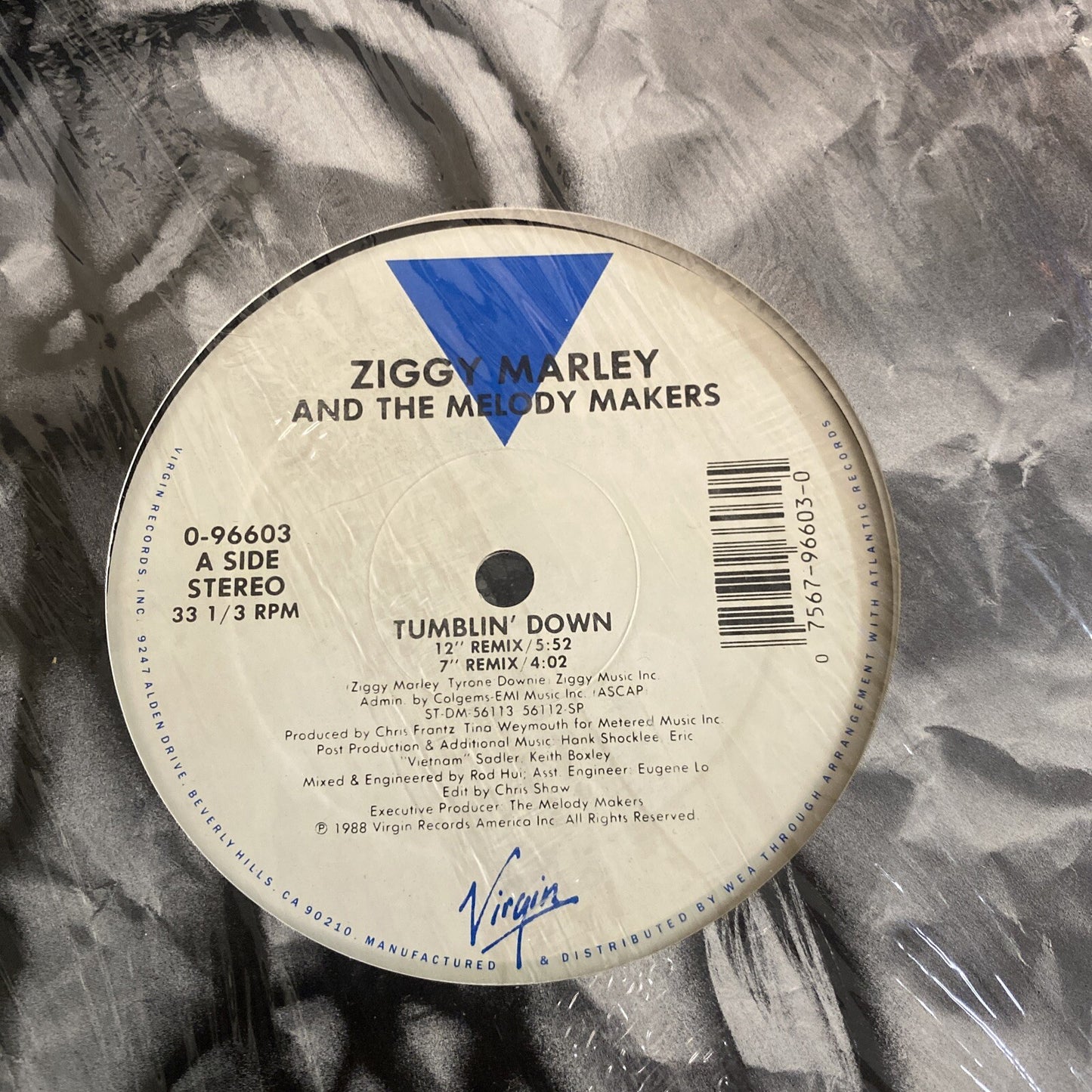 ZIGGY MARLEY 12" Tumblin' Down Virgin 0-96603 Shrink Hype Sticker - EX/VG+