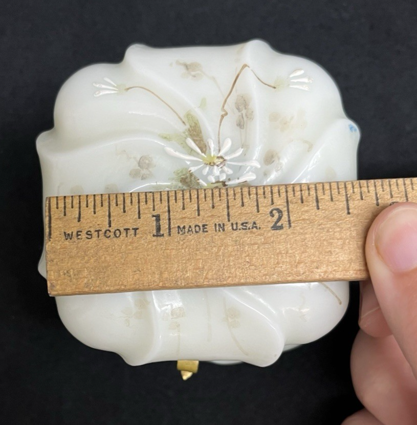 C.F. Monroe Co. Wave Crest Hand Painted Daisies Opal Glass Dresser Box