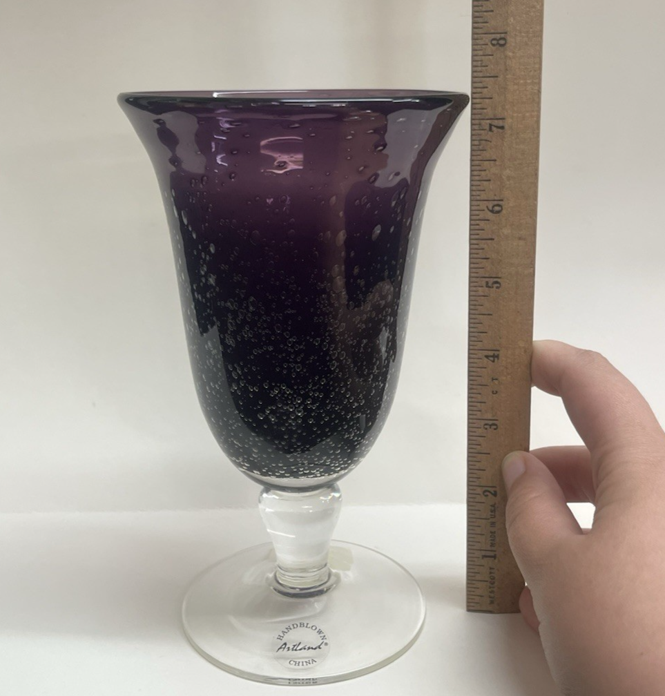 Set of 3 Artland Blown Glass Iris Plum Footed 18oz Ice Tea Glasses w/ Tags 7.5"