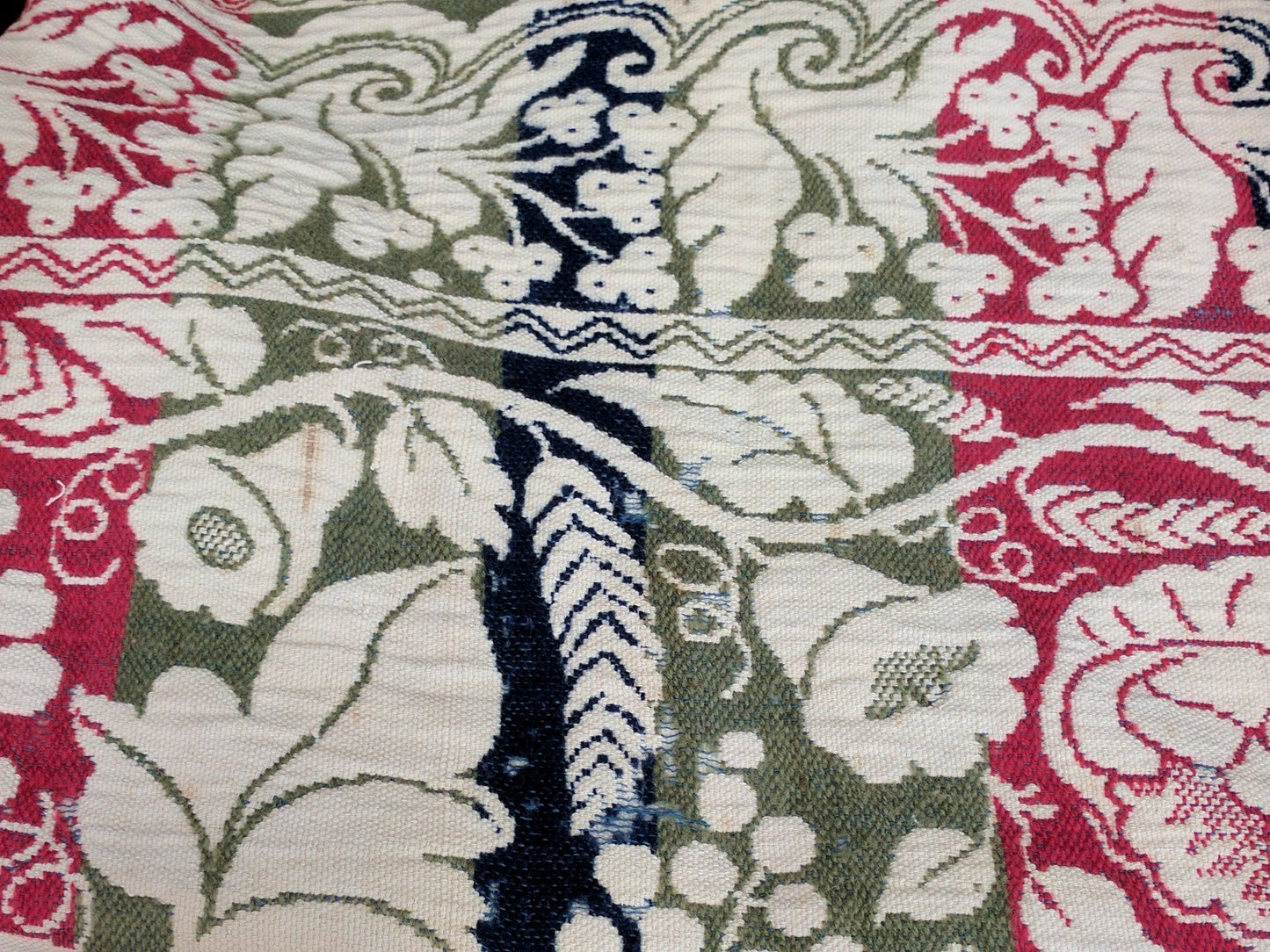 Antique Jacquard Wool Woven American 3 Color Coverlet mid1800's Ohio? Signed NB