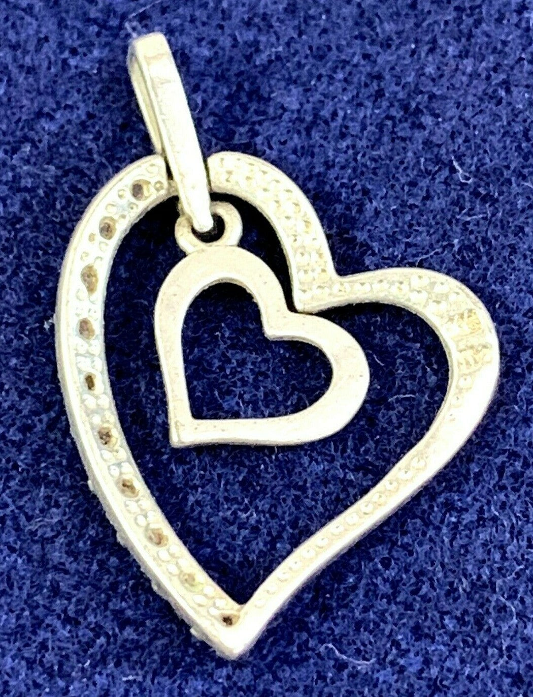 925 Sterling Silver C Z Double Open Heart Design Slide Pendant
