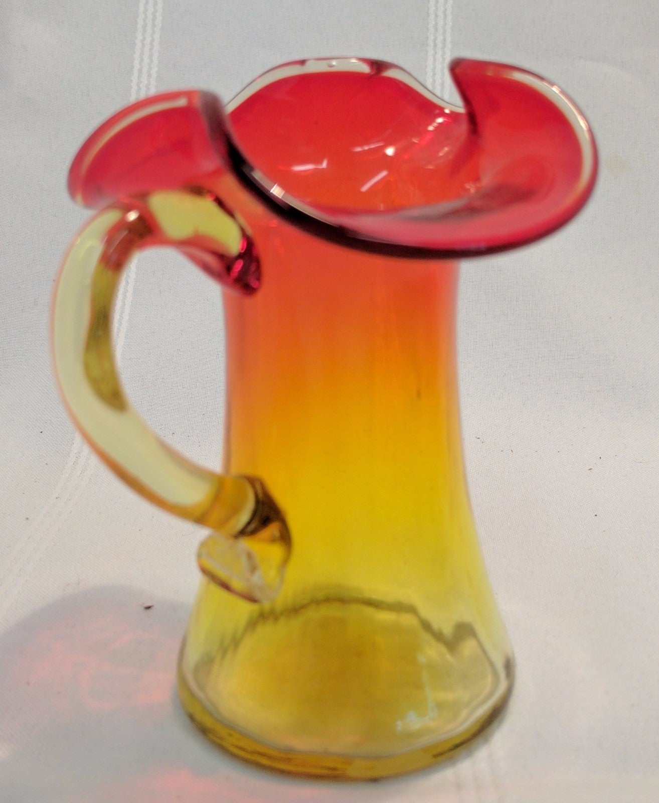 Retro Mid Century Modern Rainbow Art Glass Amberina Pitcher 4.25'' Midcentury