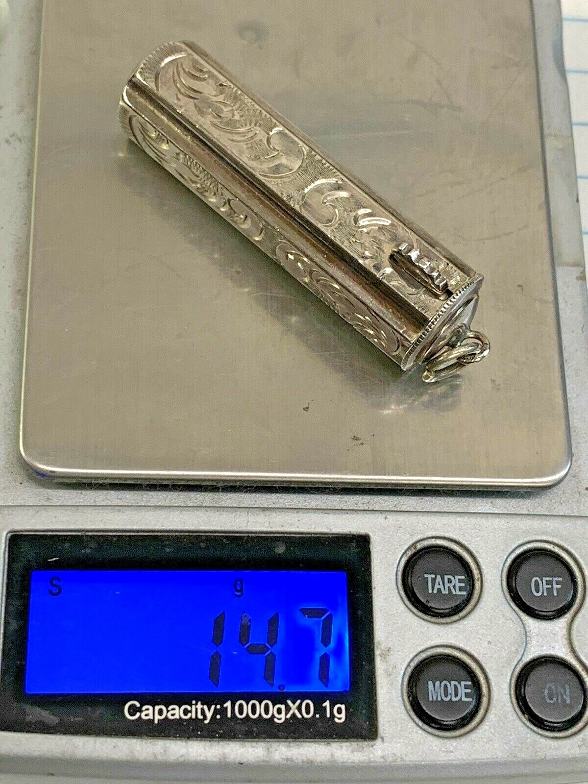 Antique Sterling Silver Lipstick Holder Pendant Chatelaine Edwardian English