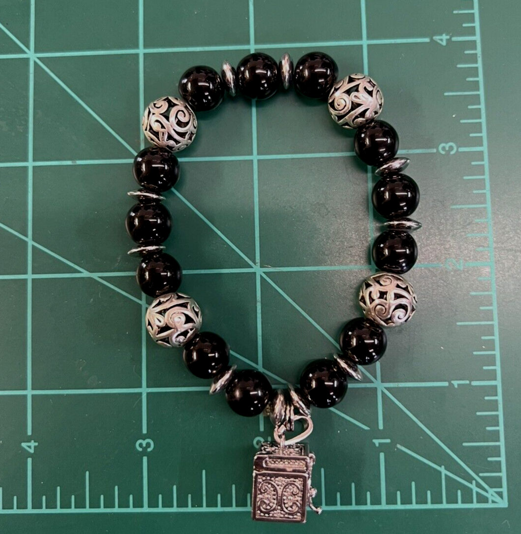 Prayer Box Bracelet Black Silver New Stretch Alexa's Angels Women
