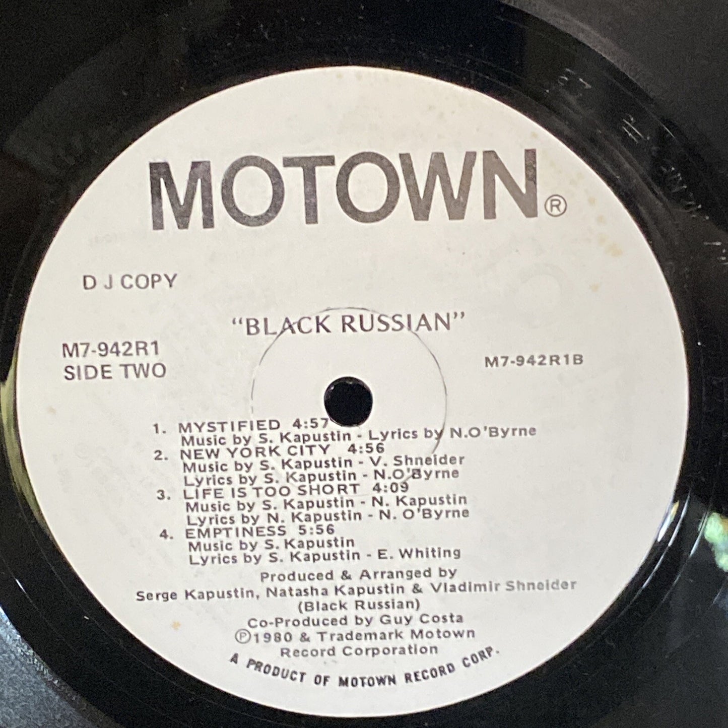 "BLACK RUSSIAN" Motown M7-942R1 Vinyl 331/3 LP Stereo 1980 DJ COPY PROMO