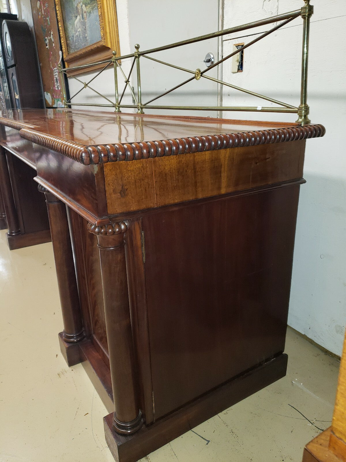Antique English Mahogany Empire Server Buffet Sideboard Wine Cellarette 103"