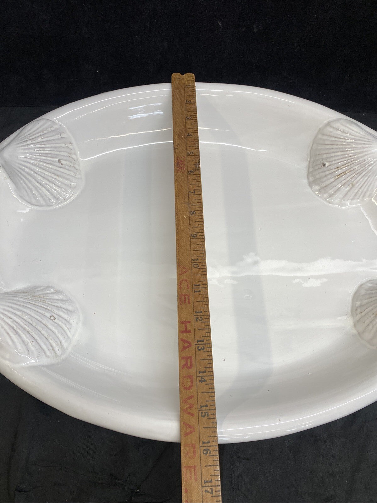 Large White Unmarked Seashell Rope Handle Serving Platter 57/60 Italy