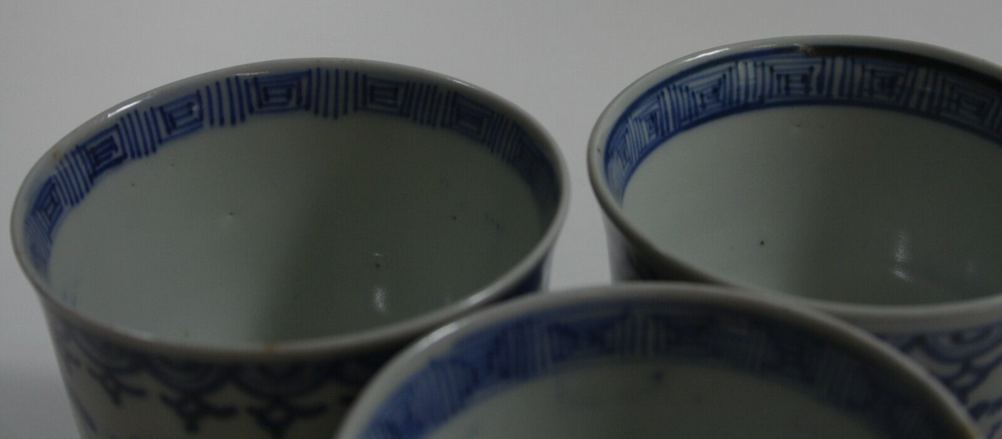 SET OF 3 VINTAGE BLUE & WHITE SAKI CUPS