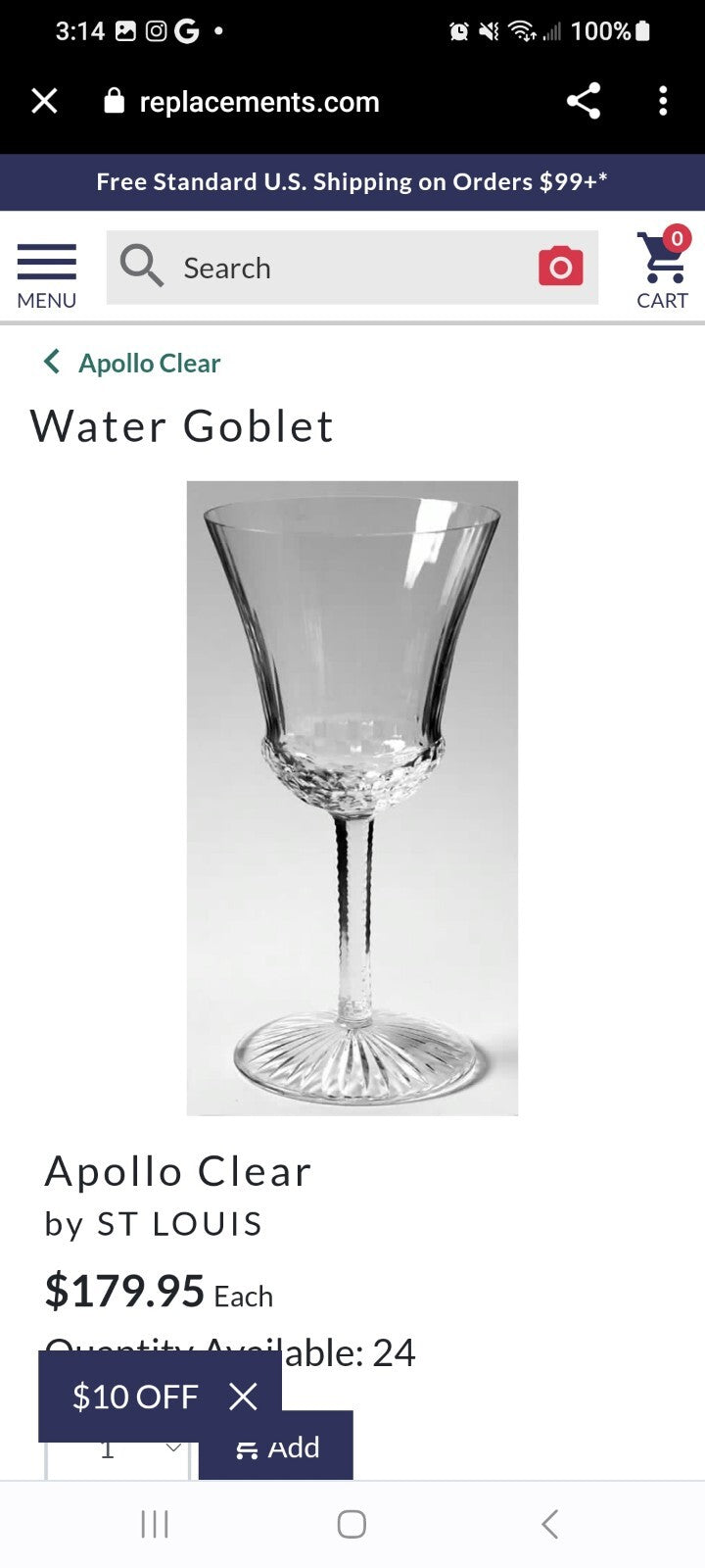 Saint Louis Apollo Gold Water Goblets Set of 3 BH306