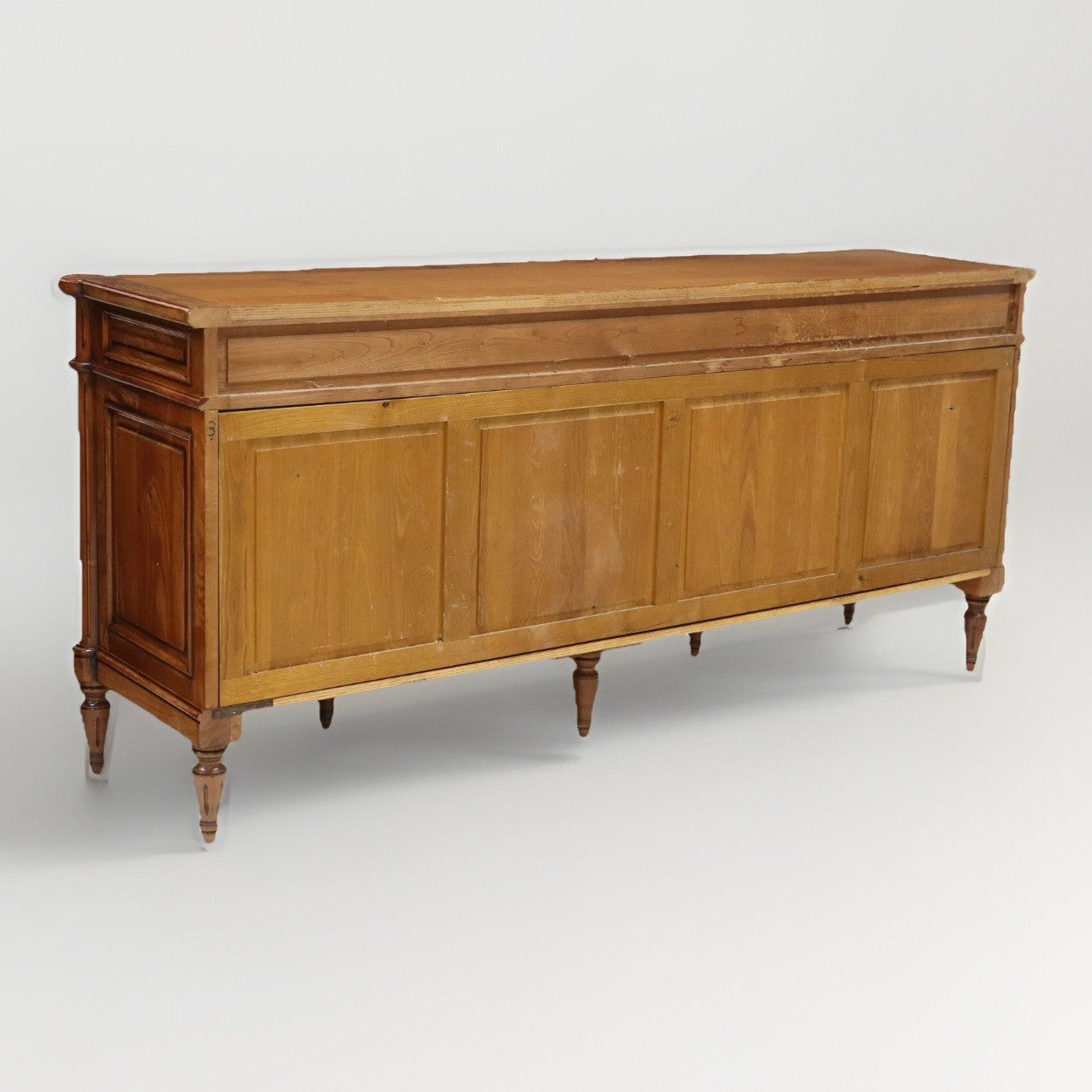 LOUIS XVI STYLE FRUITWOOD BREAKFRONT SIDEBOARD 86.5"