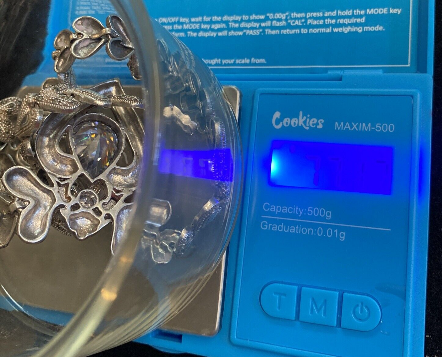 925 Sterling Silver 17.5 in Marcasite Gemstone Heart Design Link Necklace 77.1g