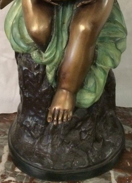 Bronze Cherub w Wings Angel Holding a Conch Shell Tabletop Fountain H 27"