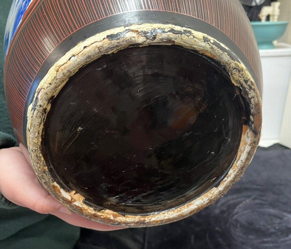 41" IMPRESSIVE MEIJI JAPANESE LACQUER COATED PORCELAIN PALACE VASE FS1