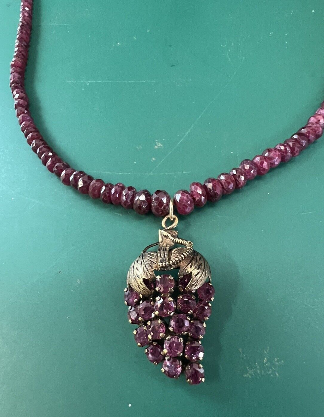 14K Natural Ruby 18" Necklace with Strawberry Ruby Pendant total 68.85 Carat TW