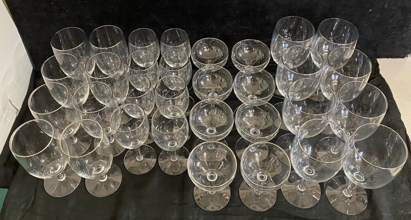 Set of 7 Water Goblets by Seneca in the pattern Juliet , Clear w Platinum Rim