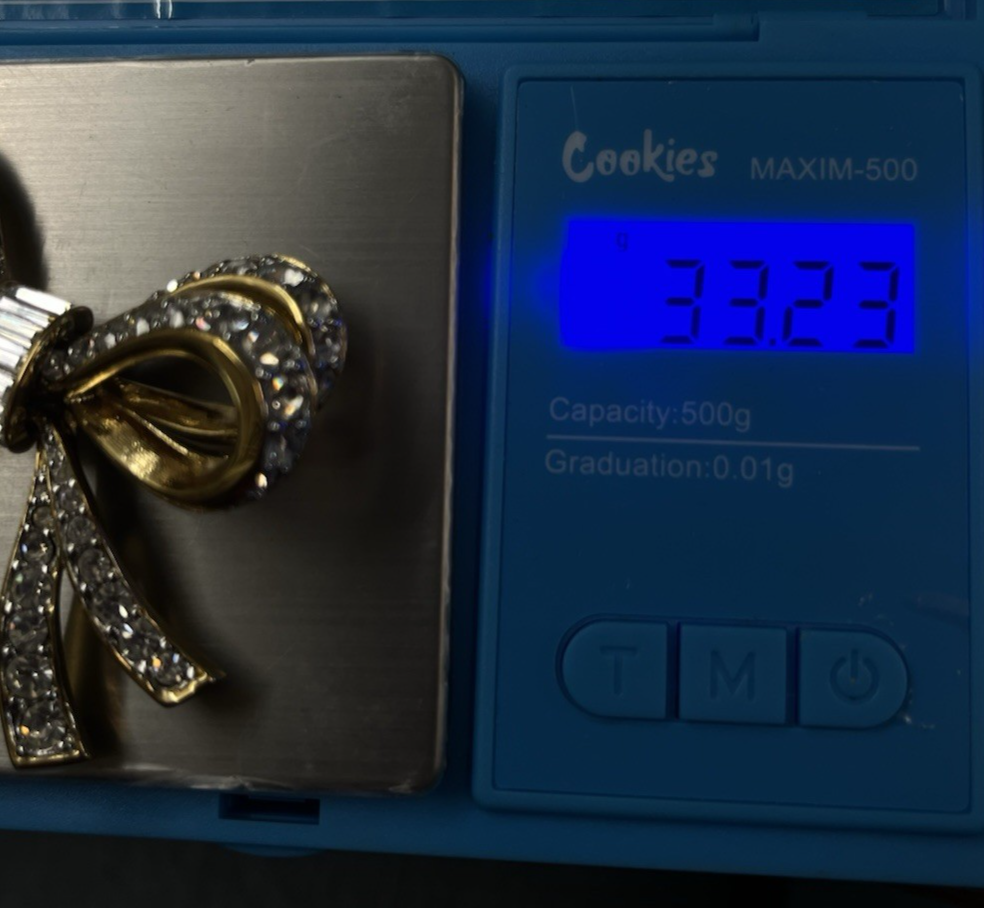 Swarovski Swan Signed Gold Tone Crystal Double Ribbon Bow Brooch Pin 1980s