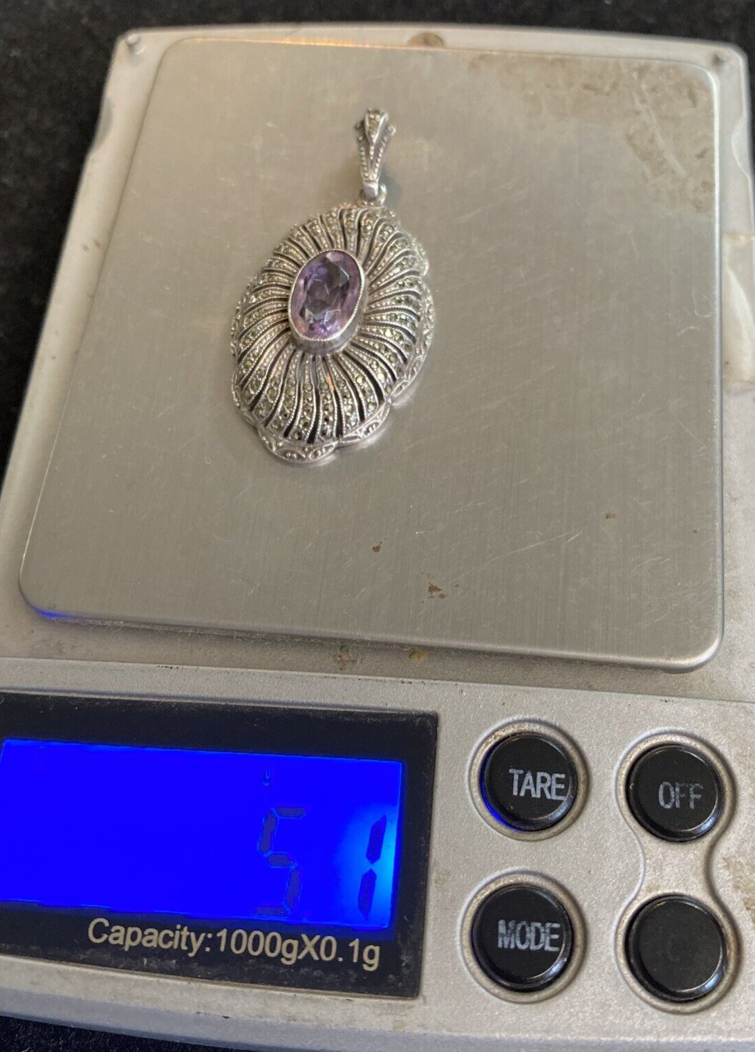Victorian Sterling Silver & Amethyst Pendant 19th. Century 5.1g JM3