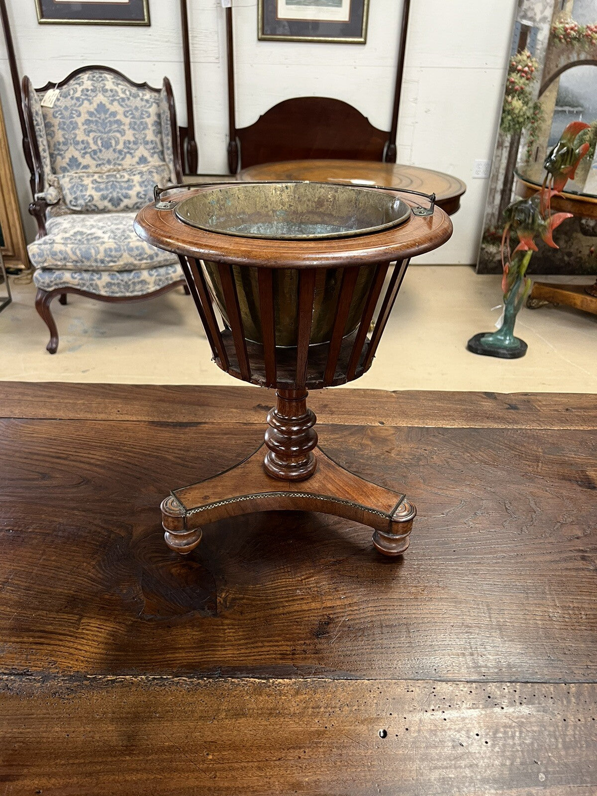 Antique French Fluted Jardiniere Planter Wine Champagne Chiller Bucket w/ Handle